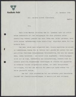 Brief von Curt Valentin  [Galerie Alfred Flechtheim, Berlin] und Wilhelm Barth [Kunsthalle Basel] an Georg Kolbe