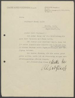 Briefwechsel zwischen Galerie Alfred Flechtheim [Berlin, Düsseldorf] und Georg Kolbe