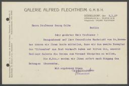 Briefwechsel zwischen Galerie Alfred Flechtheim [Berlin, Düsseldorf] und Georg Kolbe