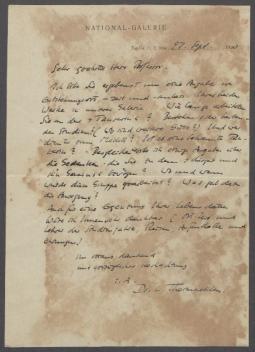 Brief von Ludwig Thormaehlen [Nationalgalerie, Berlin] an Georg Kolbe