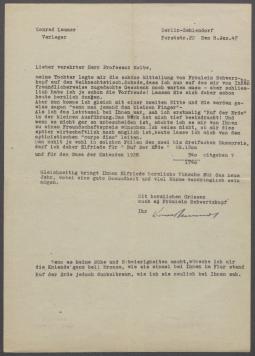 Brief von Konrad Lemmer [Rembrandt-Verlag] an Georg Kolbe