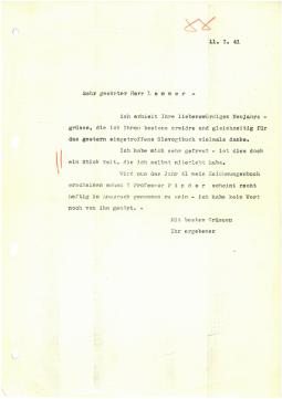 Brief von Georg Kolbe an Konrad Lemmer [Rembrandt-Verlag]