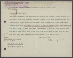 Brief von Bruno Paul [Vereinigte Staatsschulen für Freie und Angewandte Kunst, Berlin] an Georg Kolbe
