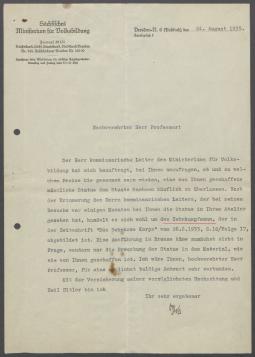 Briefwechsel zwischen Groß [Sächsisches Ministerium für Volksbildung Dresden] und Georg Kolbe