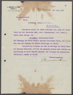 Brief von L. Behrens & Söhne, Hamburg an Georg Kolbe