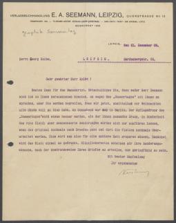 Brief von Gustav Kirstein [E. A. Seemann, Leipzig] an Georg Kolbe