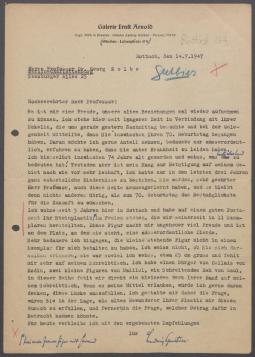 Briefwechsel zwischen Ludwig Gutbier [Galerie Arnhold] und Georg Kolbe
