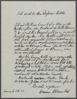 Brief von Hermann Blumenthal an Georg Kolbe