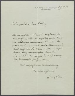 Brief von Georg Kolbe an Johannes Sievers