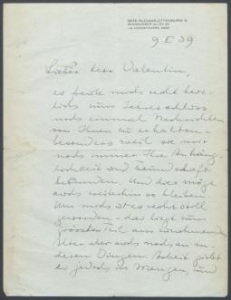 Brief von Georg Kolbe an Curt Valentin