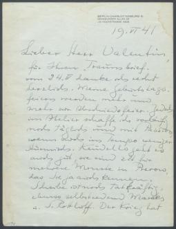 Brief von Georg Kolbe an Curt Valentin