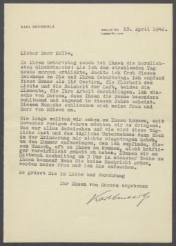 Brief von Karl Buchholz an Georg Kolbe
