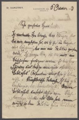 Briefe von F. Dumstrey an Georg Kolbe